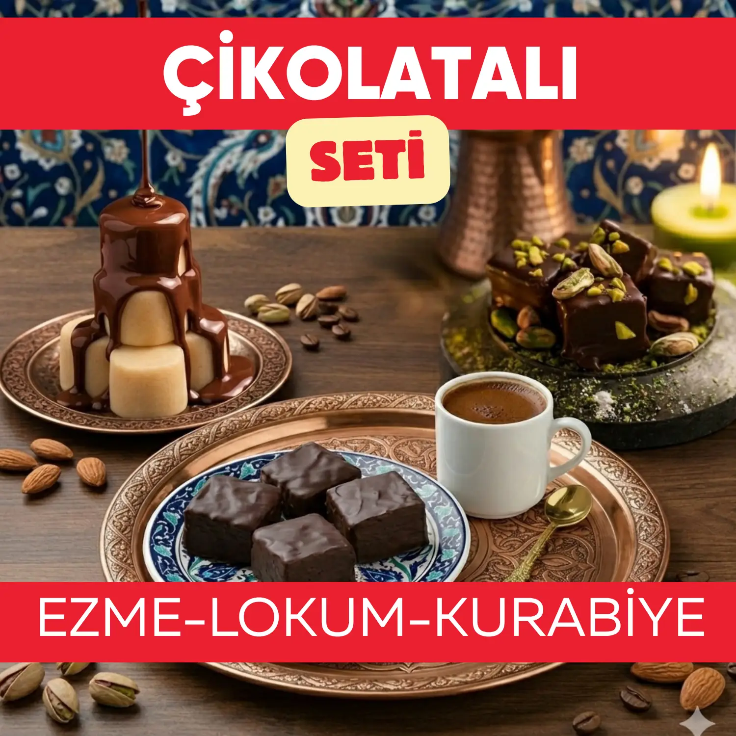 Çikolatalı Lezzet Seti – Çikolata Kaplı Badem Ezmesi, Çifte Kavrulmuş Lokum ve Tereyağlı Kavala Kurabiyesi